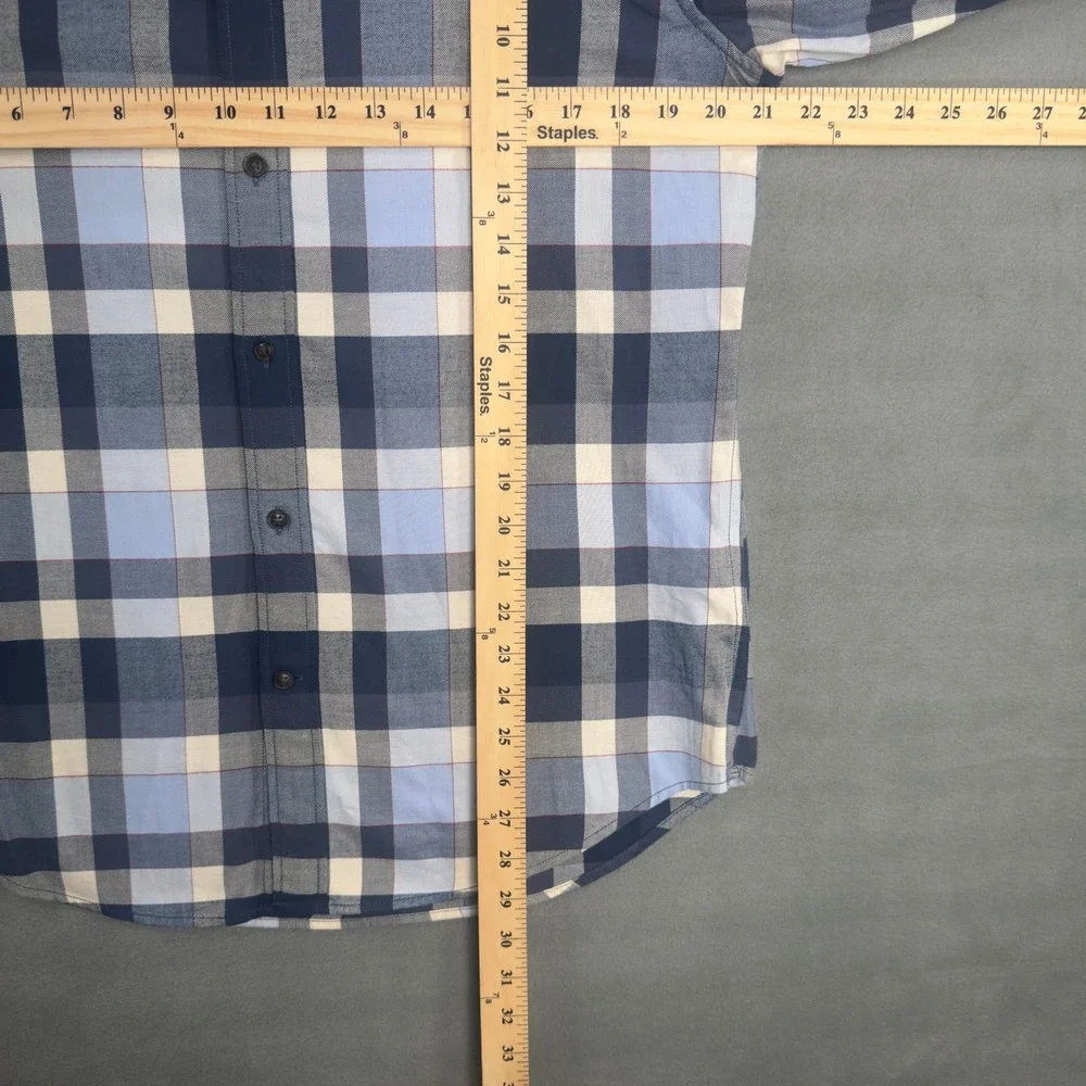 Banana‎ Republic Mens Luxe Flannel Grant Fit Blue Buffalo Plaid Shirt M